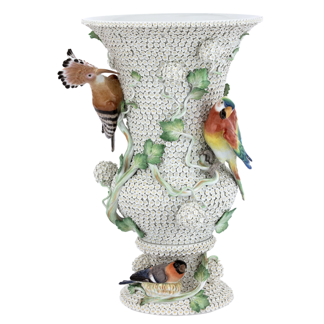 MEISSEN Snowball vase with birds, limited edt.