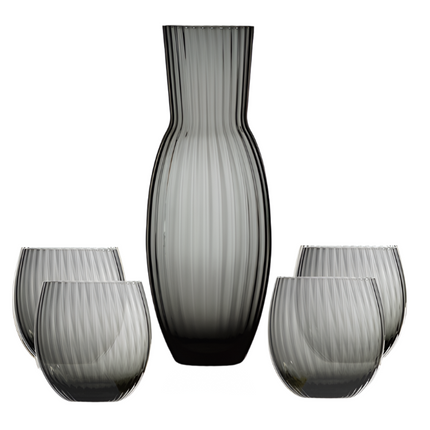 Tethys set of 4 crystal glasses and carafe in smoke grey