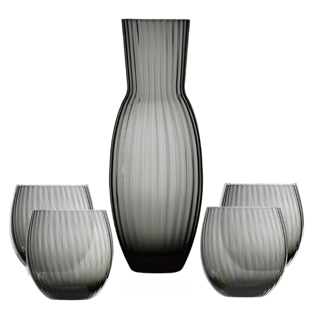 Tethys set of 4 crystal glasses and carafe in smoke grey