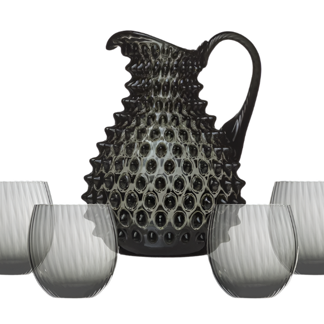 Tethys set of 4 glasses and jug in smoke grey