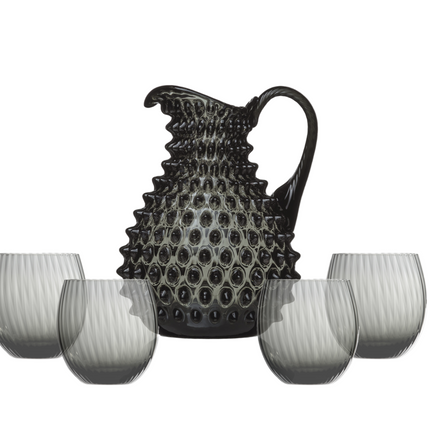Tethys set of 4 glasses and jug in smoke grey