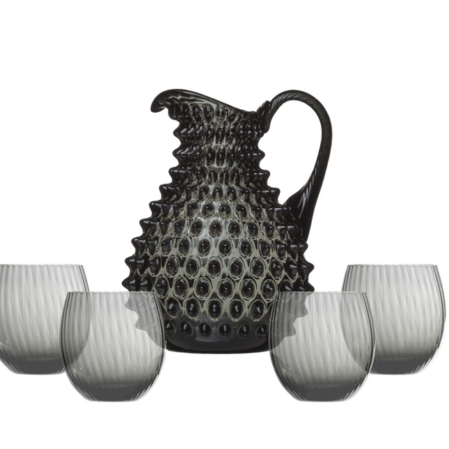 Tethys set of 4 glasses and jug in smoke grey